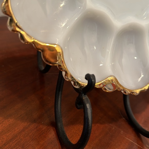 Anchor Hocking Vintage Milk Glass Deviled Eggs
Serving Platter Gold Trimmed - Picture 9 of 10